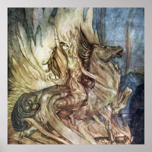“Brunhilde op de brandstapel” door Arthur Rackham Poster (Voorkant)
