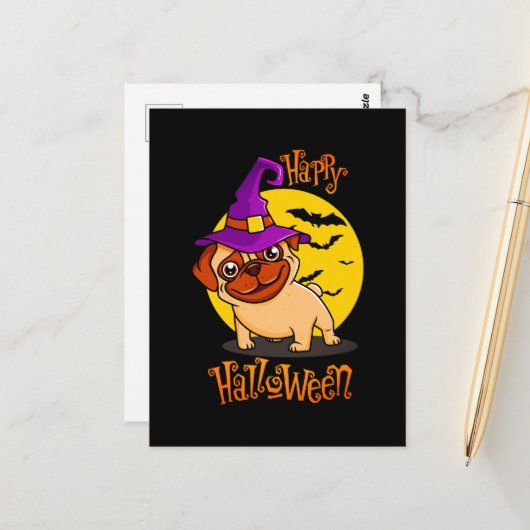 Bruno de Witchy Franse Bulldog Briefkaart (Voorkant / Achterkant in situ)