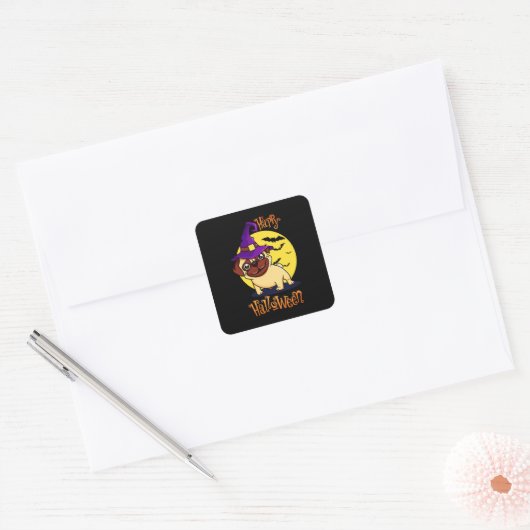 Bruno de Witchy Franse Bulldog Vierkante Sticker (Envelop)