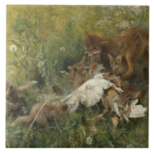 Bruno Liljefors - Een Fox-familie Tegeltje