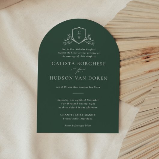 BRUNSWICK CREST Groene Huwelijksuitnodiging Kaart