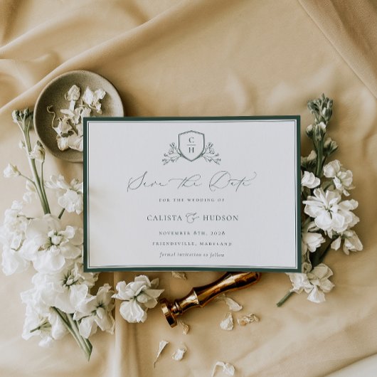 BRUNSWICK CREST Monogram Huwelijk Save The Date