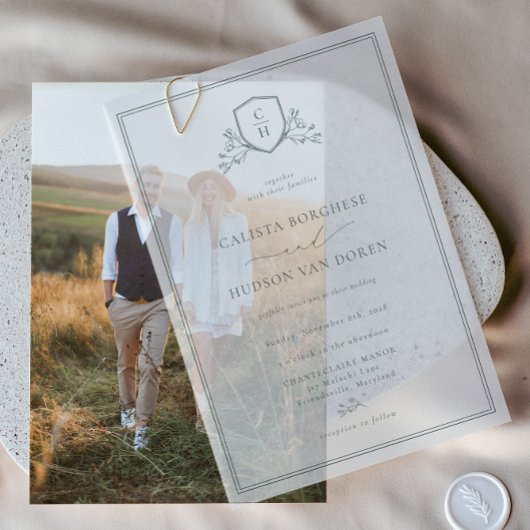 BRUNSWICK CREST Wedding Vellum Uitnodigingen