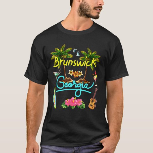 Brunswick Georgia Beach Summer Palm Surf Sun Set P T-shirt (Voorkant)