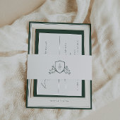 BRUNSWICK Green Botanical Monogram Crest Uitnodigingen Wikkel