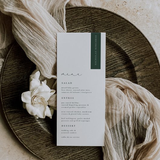 BRUNSWICK Green Modern Wedding Place Card Menu