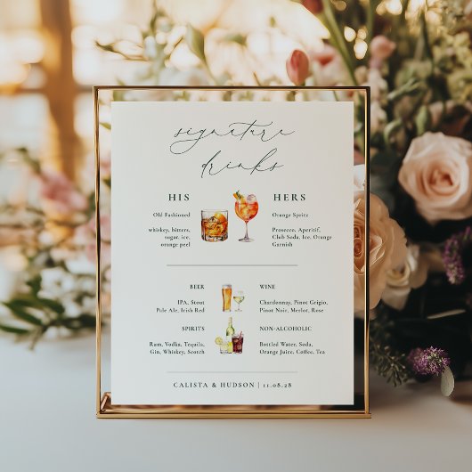 BRUNSWICK Green Signature Drinken Wedding Bar Sign Poster