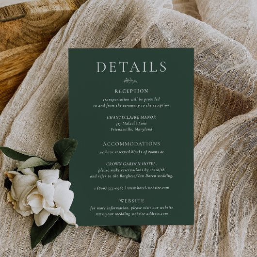 BRUNSWICK Green Wedding Details Card Kaart