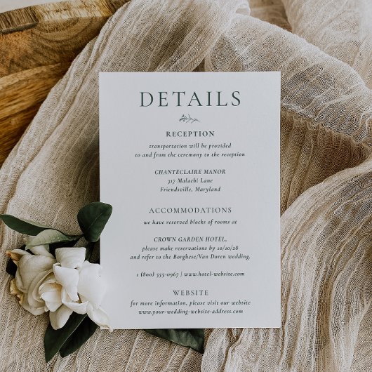 BRUNSWICK Green Wedding Details Card Kaart