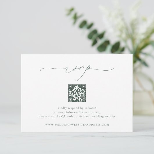 BRUNSWICK Green Wedding QR-code RSVP Kaartje (Staand voorkant)