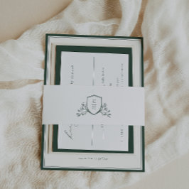 BRUNSWICK Groen Botanisch Monogram Wapenschild Uitnodigingen Wikkel