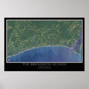 Brunswick Islands North Carolina Satellite Map Poster