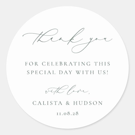 BRUNSWICK Minimalistische bruiloft Bedankt Ronde Sticker (Voorkant)