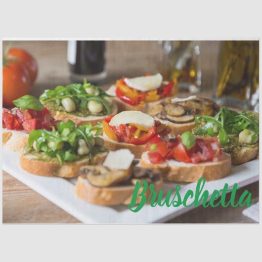 Bruschetta Antipasti met bonen en arugula, Tissuepapier (Voorkant)