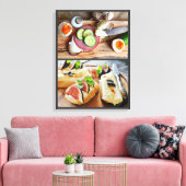 Bruschetta sandwich vlees vijgenkaas salade ei canvas afdruk (Insitu (Woonkamer))