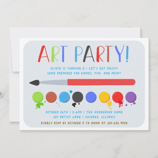 Brush and Paints Kinder kunst verjaardagsfeestje Kaart (Voorkant)