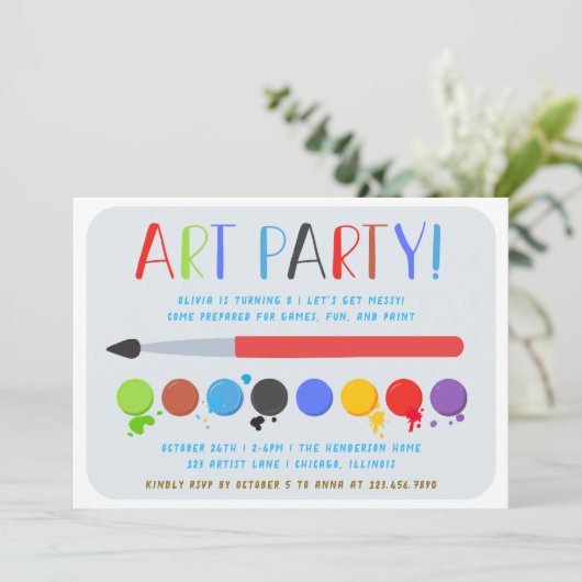 Brush and Paints Kinder kunst verjaardagsfeestje Kaart (Staand voorkant)