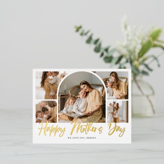 Brush Calligraphy 6 Arch Foto Moederdag Folie Feestdagen Briefkaart (Staand Voorkant)