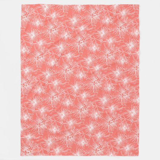 Brush cherry lelie-pilly bloemenwit en koraal fleece deken (Voorkant)