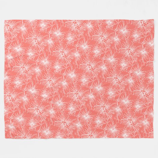 Brush cherry lelie-pilly bloemenwit en koraal fleece deken (Voorkant (Horizontaal))