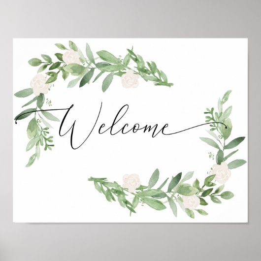 Brush Floral Welcome Sign - trouwdouche Poster (Voorkant)