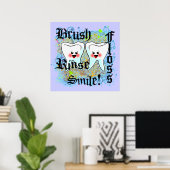 Brush Floss Rinse Smile Poster (Thuiskantoor)