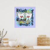 Brush Floss Rinse Smile Poster (Keuken)