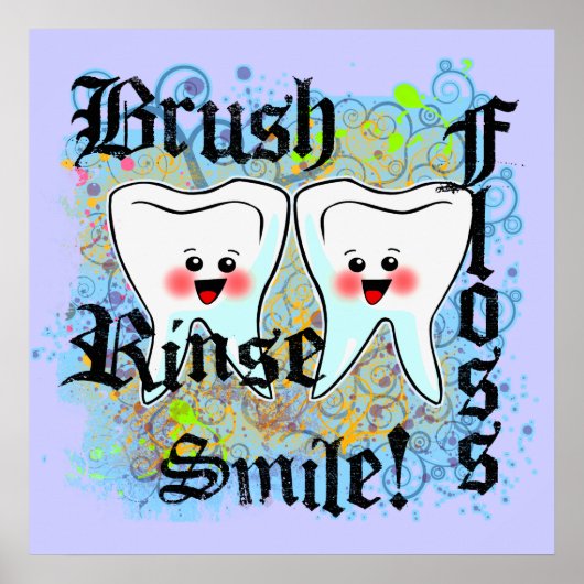Brush Floss Rinse Smile Poster (Voorkant)