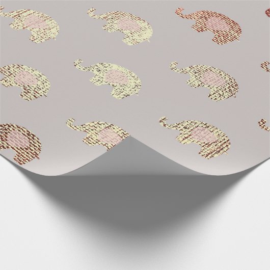 Brush Gold Pink Grey Princess Elephant New Baby Cadeaupapier (Hoek)