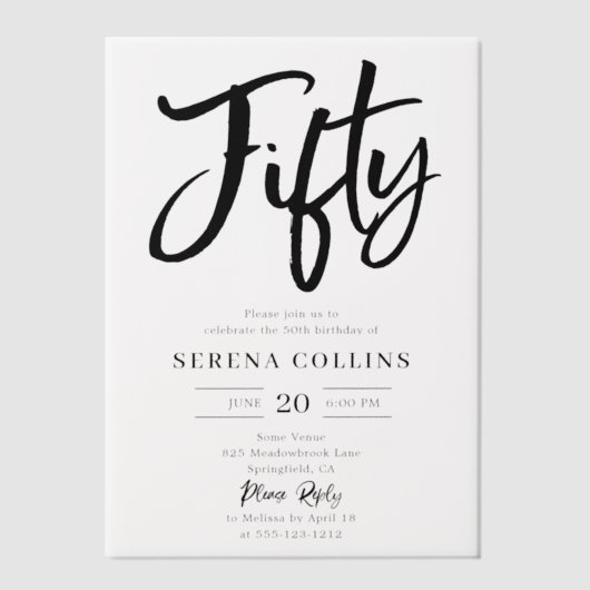 Brush Kalligrafie 50 Verjaardag Vellum Uitnodiging (Voorkant)