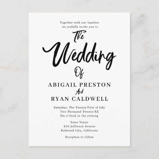 Brush kalligrafie budget bruiloft briefkaart (Voorkant)