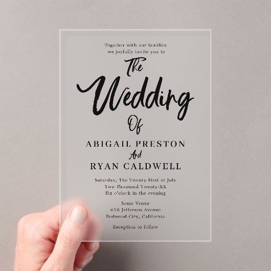 Brush kalligrafie minimalistische bruiloft acryl uitnodigingen (Insitu (Draagbaar))