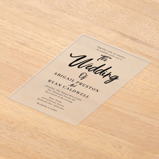 Brush kalligrafie minimalistische bruiloft acryl uitnodigingen (Laagn)