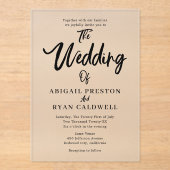 Brush kalligrafie minimalistische bruiloft acryl uitnodigingen (Voorkant)