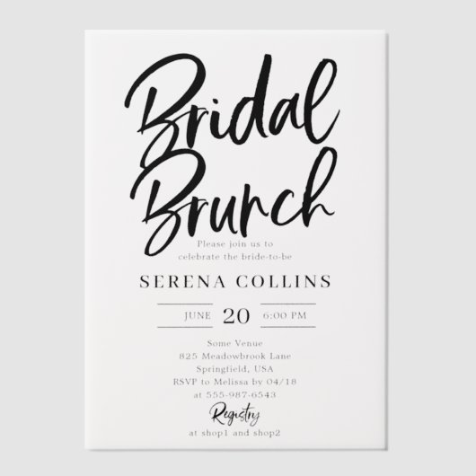 Brush kalligrafie moderne bruids brunch vellum uitnodigingen (Voorkant)