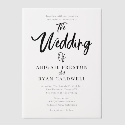 Brush kalligrafie moderne minimalistische bruiloft vellum uitnodigingen (Voorkant)