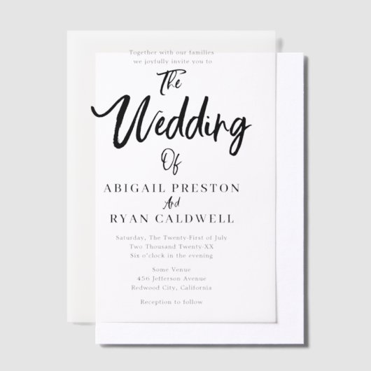Brush kalligrafie moderne minimalistische bruiloft vellum uitnodigingen (Offset)