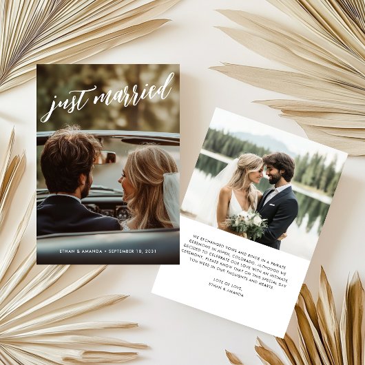 Brush kalligrafie net getrouwd foto elopement aankondiging