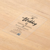 Brush Kalligrafie QR Code Trouwen Acryl Uitnodigingen (Laagn)