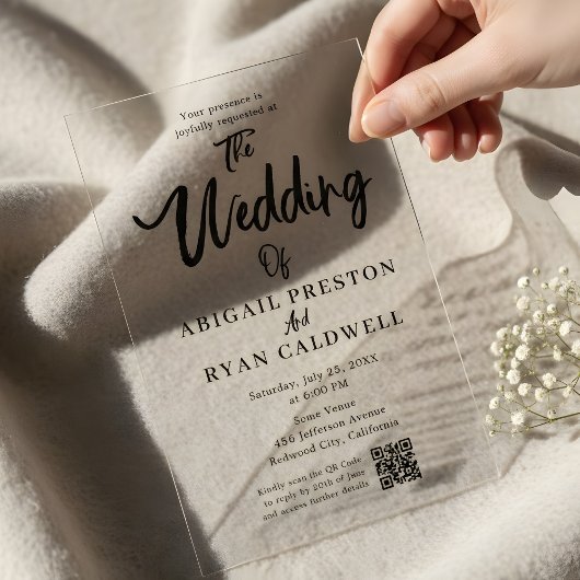 Brush Kalligrafie QR Code Trouwen Acryl Uitnodigingen