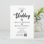 Brush Kalligrafie QR Code Witte Huwelijksuitnodigi Kaart (Staand voorkant)