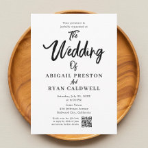 Brush Kalligrafie QR Code Witte Huwelijksuitnodigi