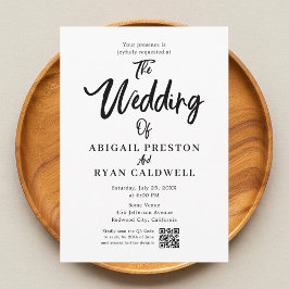 Brush Kalligrafie QR Code Witte Huwelijksuitnodigi Kaart