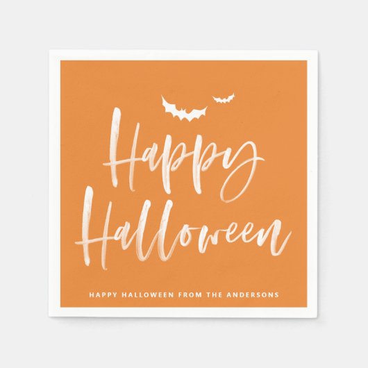 Brush Lettering Sinaasappel Happy Halloween Party Servet (Voorkant)