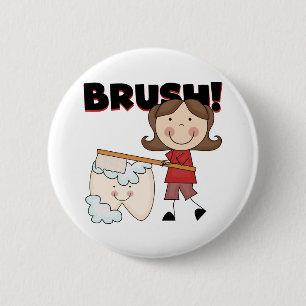 BRUSH - Meisje met tanden Tshirts en geschenken Ronde Button 5,7 Cm