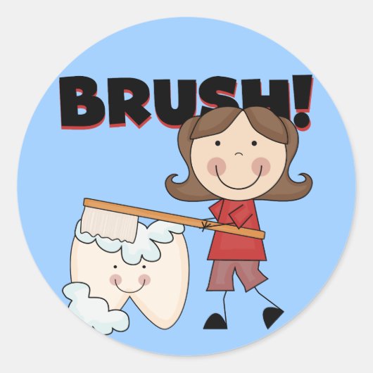 BRUSH - Meisje met tanden Tshirts en geschenken Ronde Sticker (Voorkant)