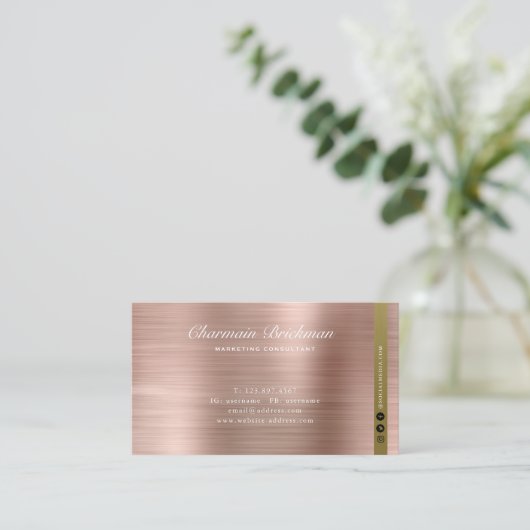 Brush Metallic Roos Gold Visitekaartje (Staand voorkant)
