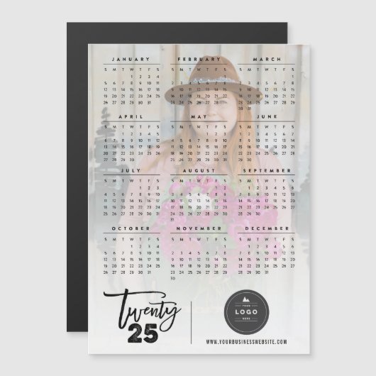 Brush Script 2025 Kalender Foto Magnetische Kaart (Voorkant / Achterkant)