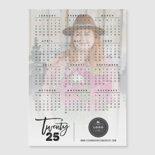Brush Script 2025 Kalender Foto Magnetische Kaart (Voorkant)