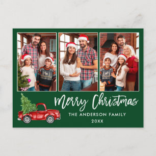 Brush Script 3 Foto Kerst  Truck Groen Briefkaart